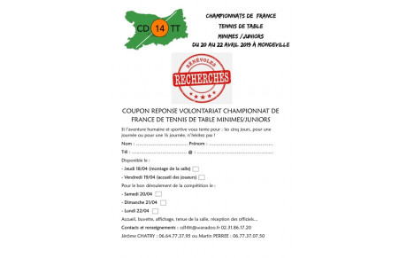 RECHERCHE BENEVOLES : Championnat de France Minimes Juniors